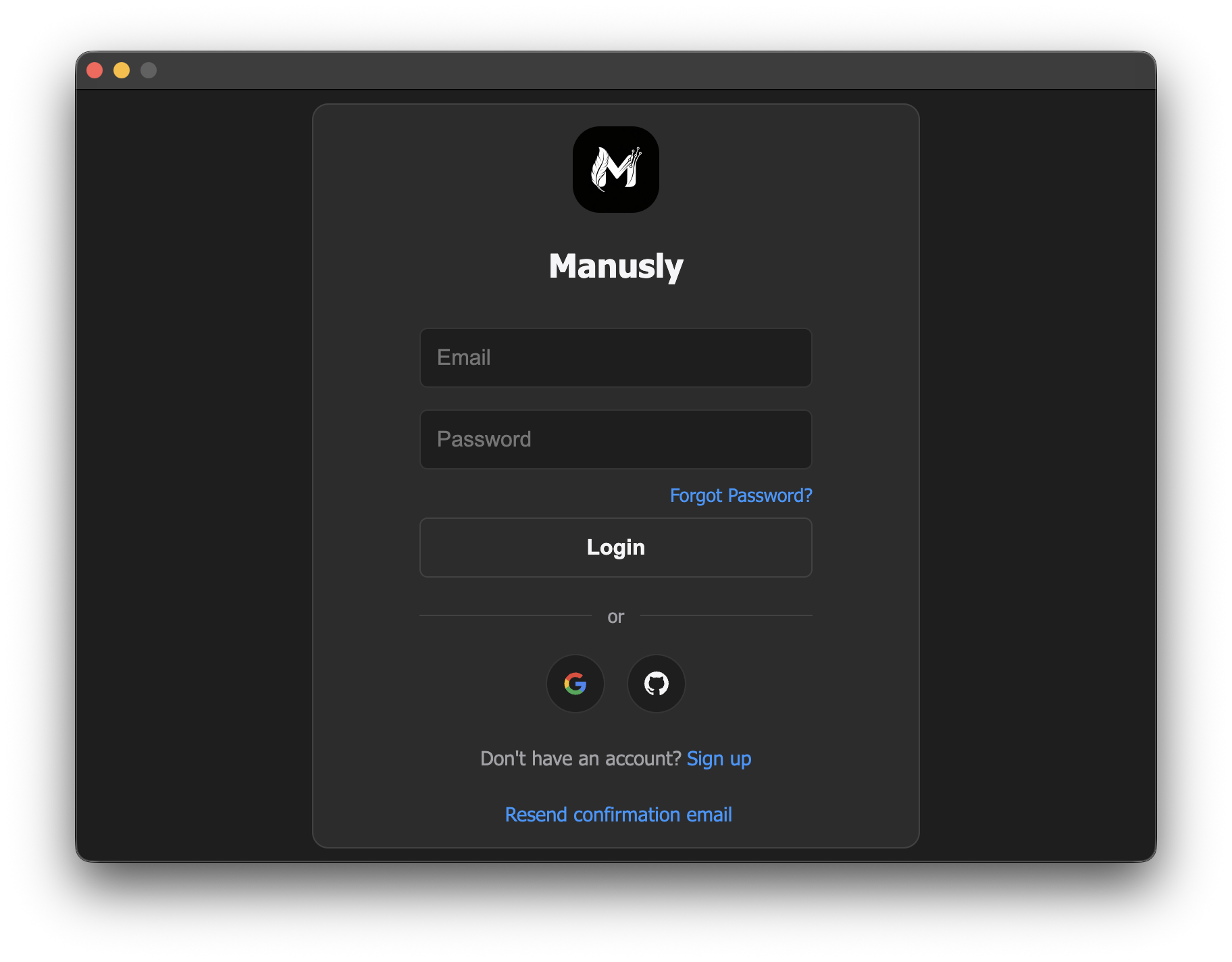 Manusly Sign In Window